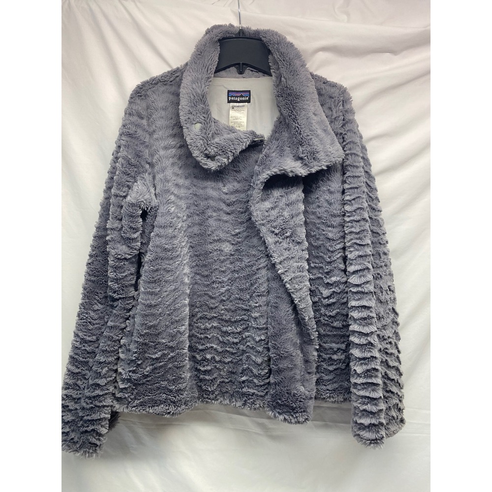 Patagonia Pelage Faux Fur Asymmetrical Fleece Jacket Grey Womens Medium